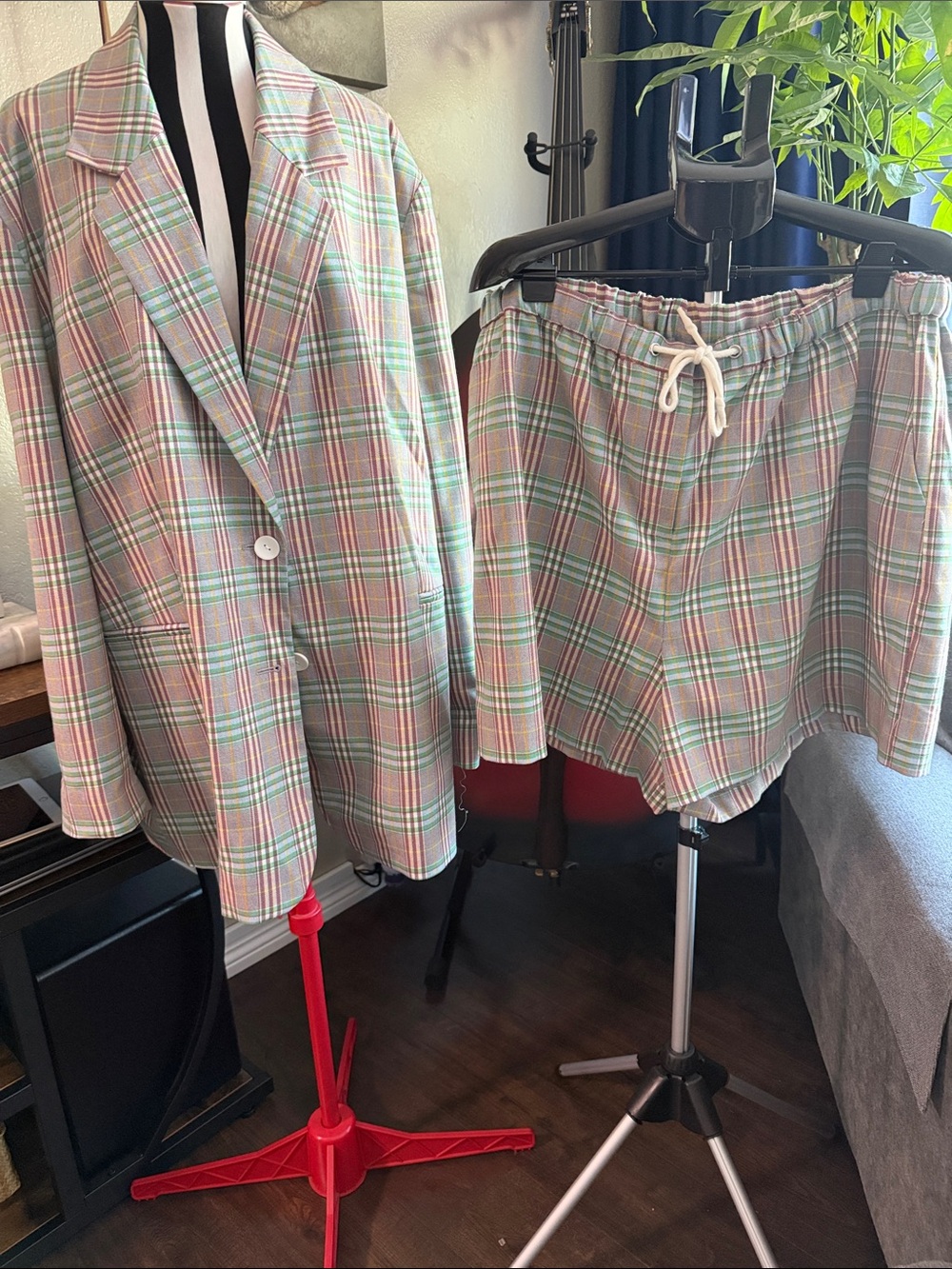 Pastel Plaid Blazer and Shorts Set in Pink and Mint